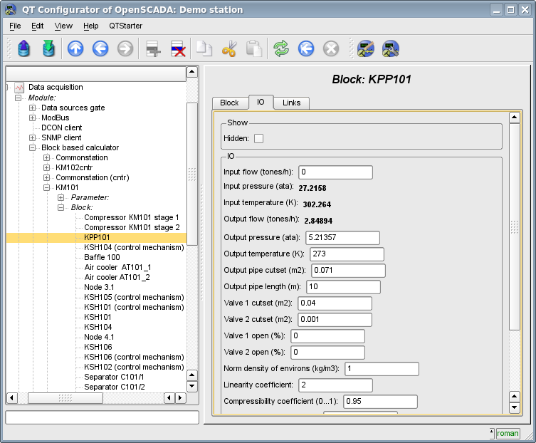 Configuration tab of values of parameters of block of the block scheme. (93 )