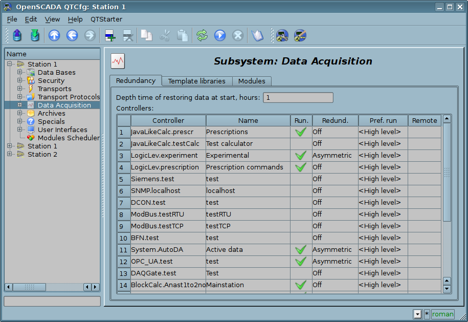 The "Redundance" tab of the "Data Acquisition" subsystem. (116 )