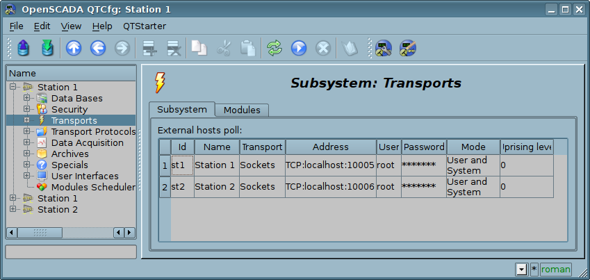 The "Subsystem" tab of the "Transports" subsystem. (68 Kb)