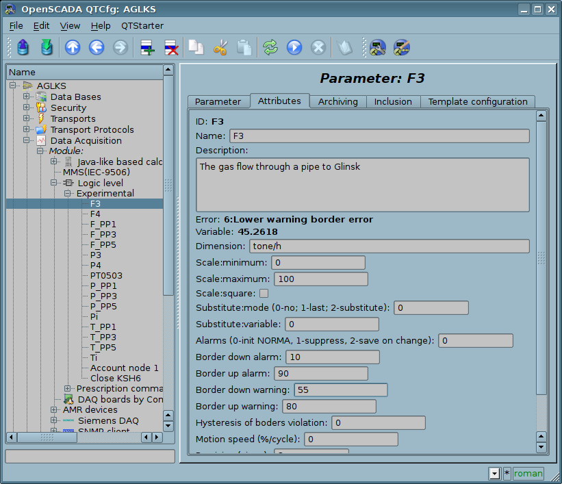 The "Attributes" tab of the "F3" parameter of the logical level module. (110 )