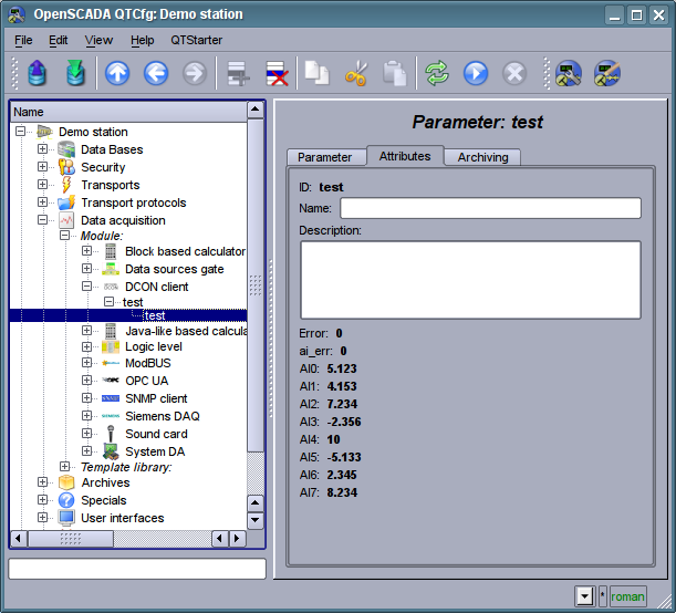 Tab of the attributes of the parameter. (68 )