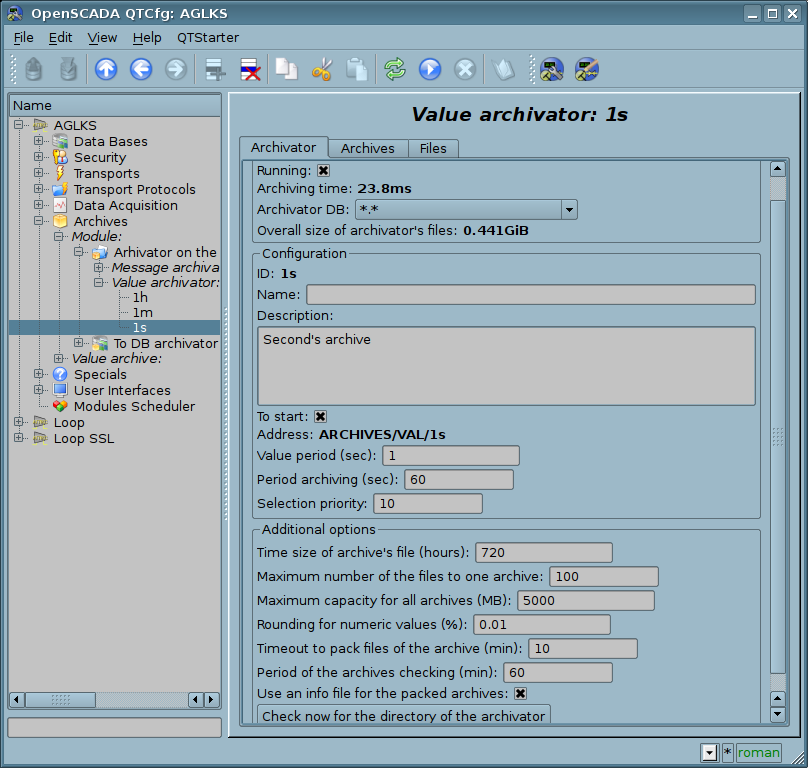 Additional settings of an archiving process of values. (115 )