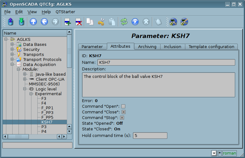 Tab of the attributes of the parameter. (75 )