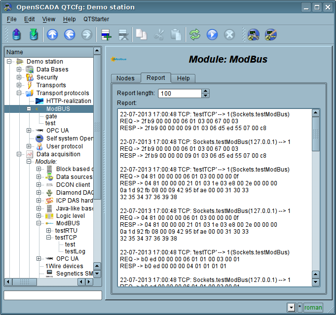 "Report" tab of the page of the module of the protocol. (109 Kb)