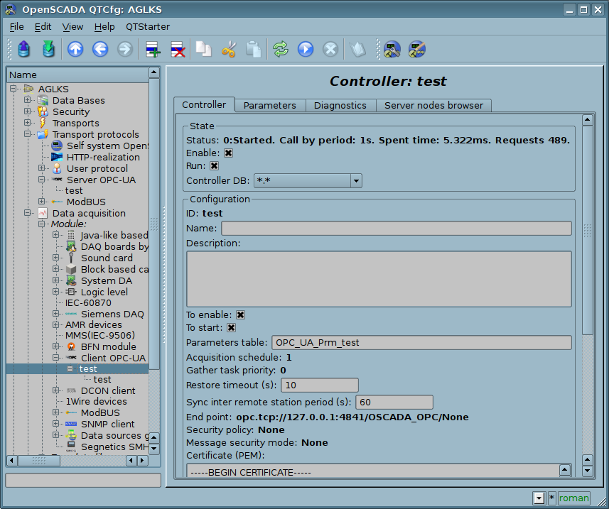 Controller's object configuration tab. (129 Kb)