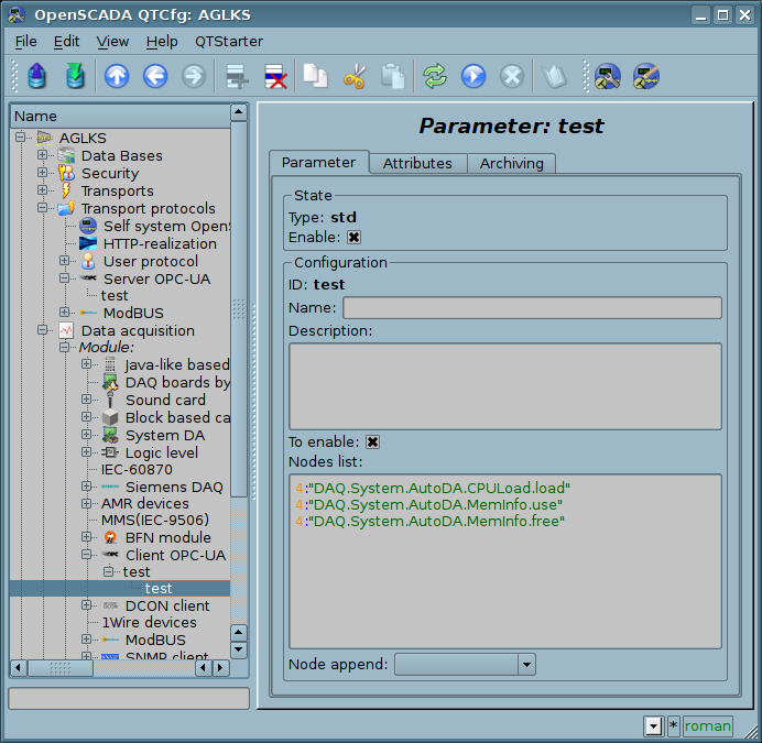 Configuration tab of the parameter's object. (97 Kb)