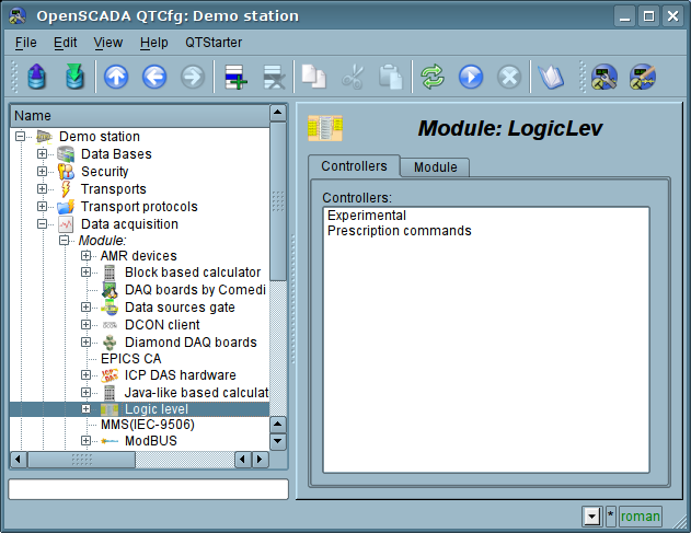 The tab "Controllers" of the module of the subsystem "Data acquisition". (66 )