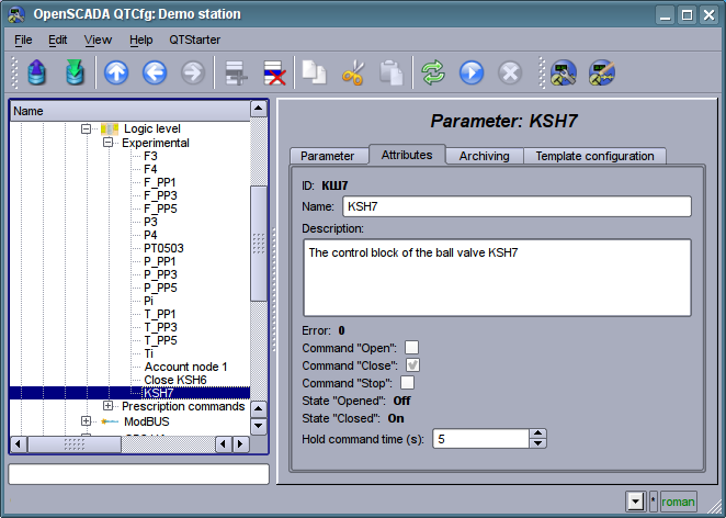 The "Attributes" tab of the parameter of the controller of subsystem "Data acquisition". (55 Кб)