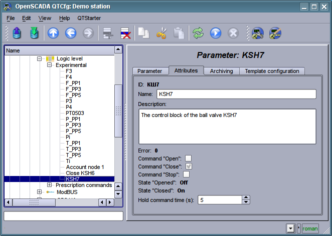 The "Attributes" tab of the parameter of the controller of subsystem "Data acquisition". (55 )