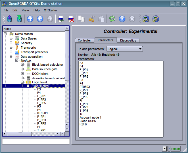 "Parameters" tab of the configuration page of the controller of subsystem "Data acquisition". (62 )