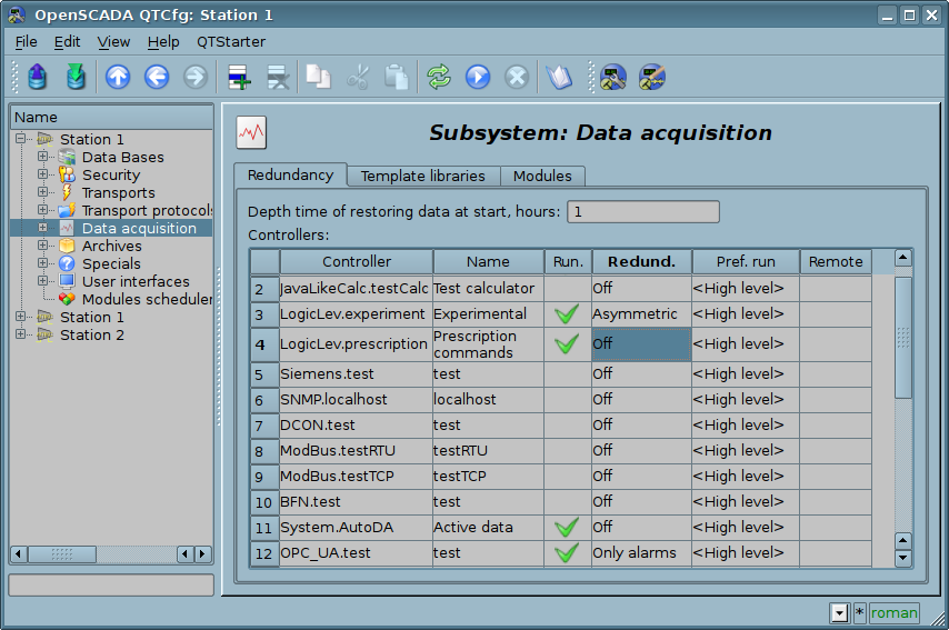 Tab "Redundancy" tab of subsystem "Data acquisition". (104 )