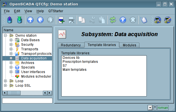 The tab "Template libraries" of the subsystem "Data acquisition". (56 )