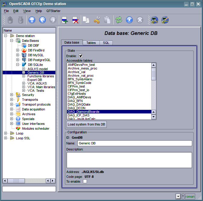 Tab "Data base" of the DB of module of subsystem "DB". (80 )