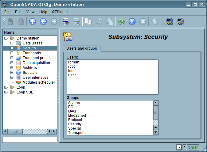 Tab "Users and Groups" of the root page of the subsystem "Security". (57 )