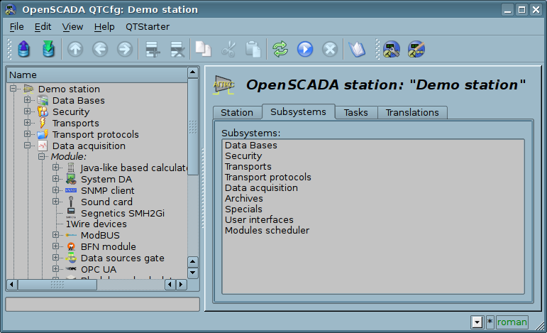 The "Subsystems" tab of the main page of the configuration of the station. (76 )