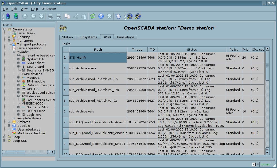 The "Tasks" tab of the main page of the configuration of the station. (196 )