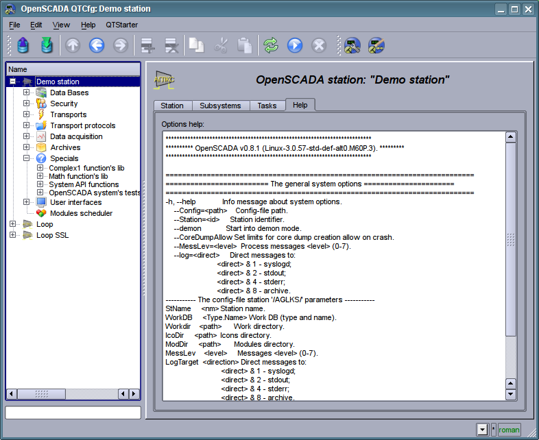 The "Help" tab of the OpenSCADA component. (85 Kb)