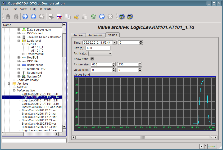 The "Values" tab of the page of the archive's object of the "To" attribute of AT101_1 parameter. (114 Kb)