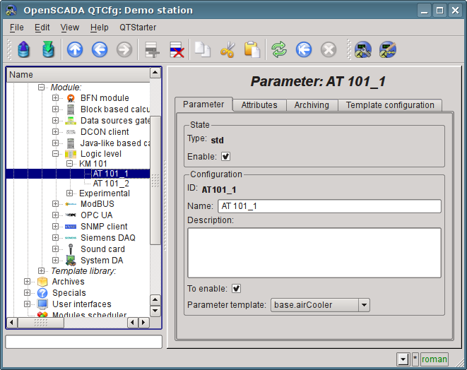 Configuration page of the "LogicLev" controller's parameter. (86 )