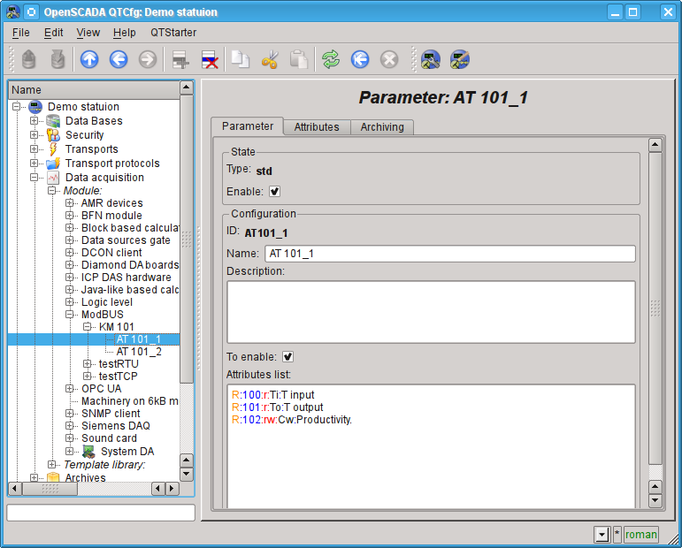 Configuration page of the controller's parameter "ModBUS". (96 Kb)