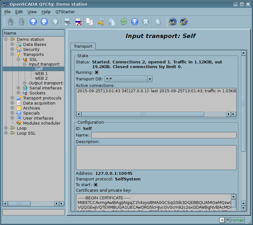 Configuration dialog of the incoming SSL-transport. (104 )