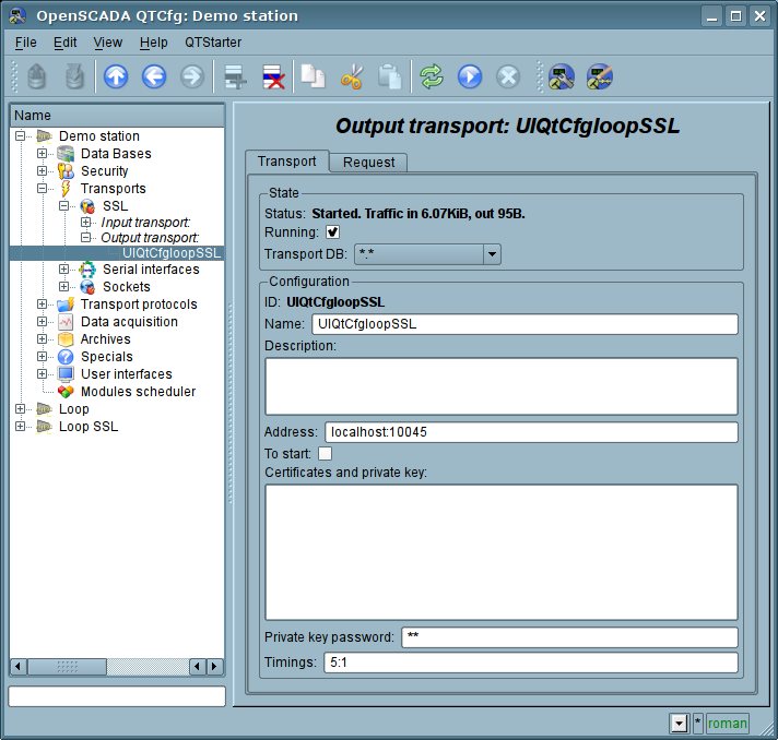 Main tab of the configuration page of the outgoing SSL-transport. (83 )