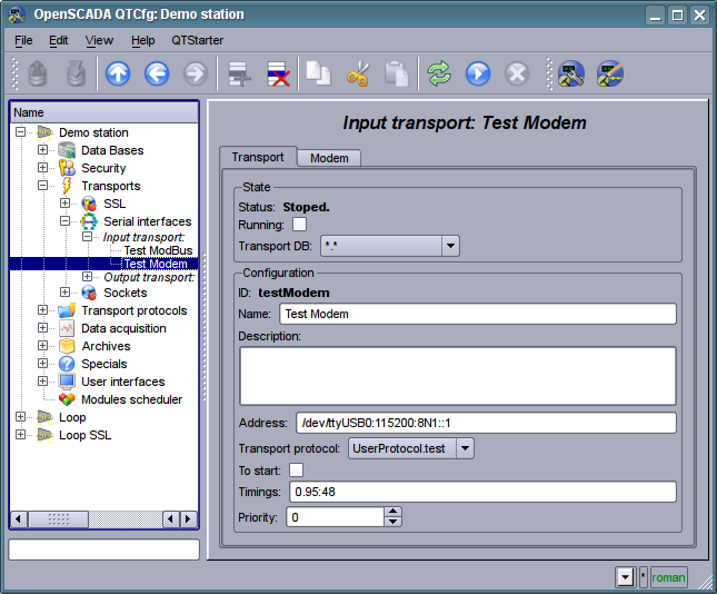 Configuration dialog of the incoming serial interface. (70 Kb)