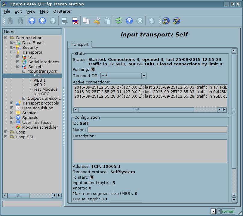 Configuration dialog of the incoming socket. (105 )