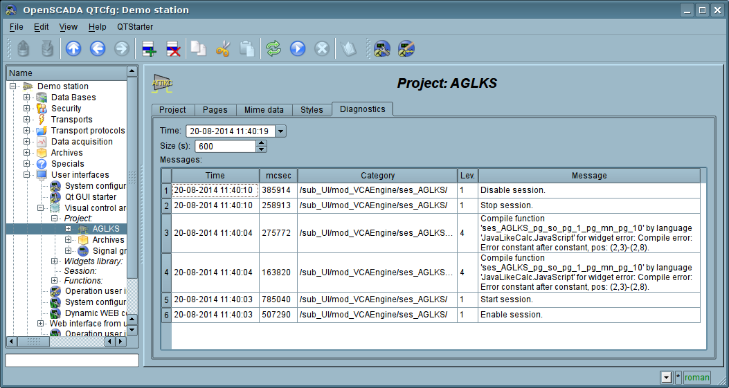 The tab "Diagnostics" of the projects. (125 )