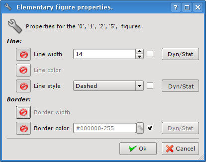 Elementary figure's properties dialog for the group of selected figures with disabled properties. (30 Кб)