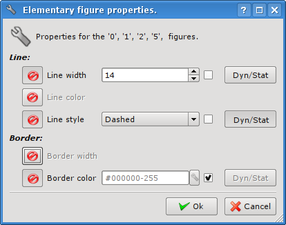 Elementary figure's properties dialog for the group of selected figures with disabled properties. (30 Kb)