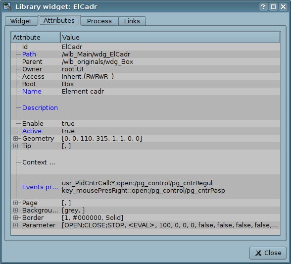 Attributes of the editing dialogue of the properties of the visual element tab. (44 )