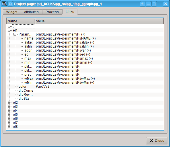 Links tab of the dialogue of changing properties of the visual element (58 )