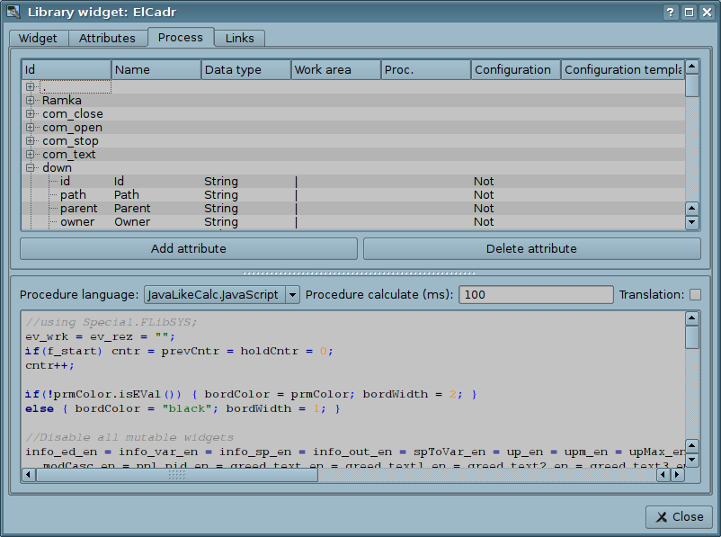 Processing tab of the dialogue of the editing the properties of the visual element. (62 Kb)