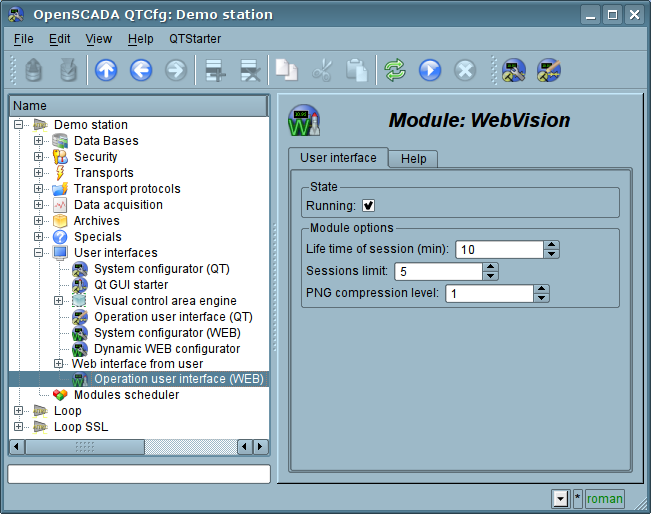 Configuration page of the module (72 )