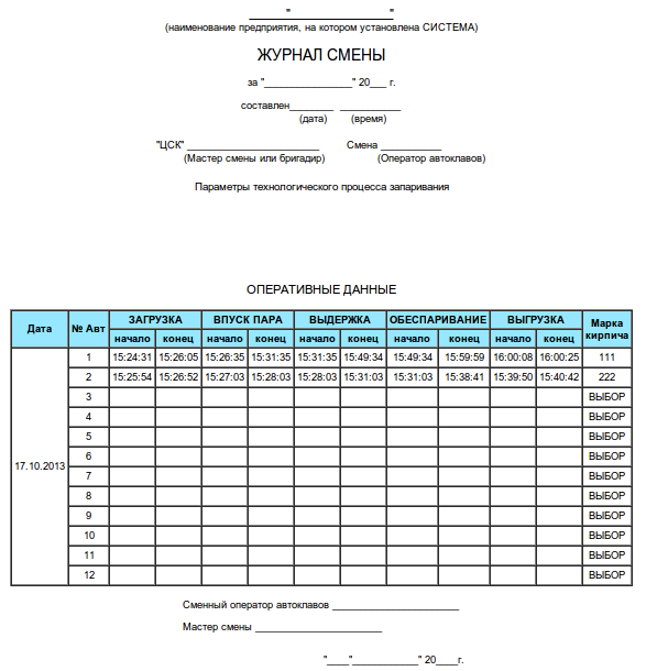 Кадр формирования отчета смены о работе автоклавов. (25&amp;nbsp;Кб)